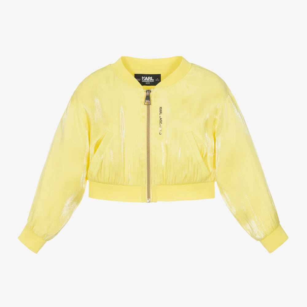 Shop Karl Lagerfeld Kids Girls Yellow Rhinestone Bomber Jacket