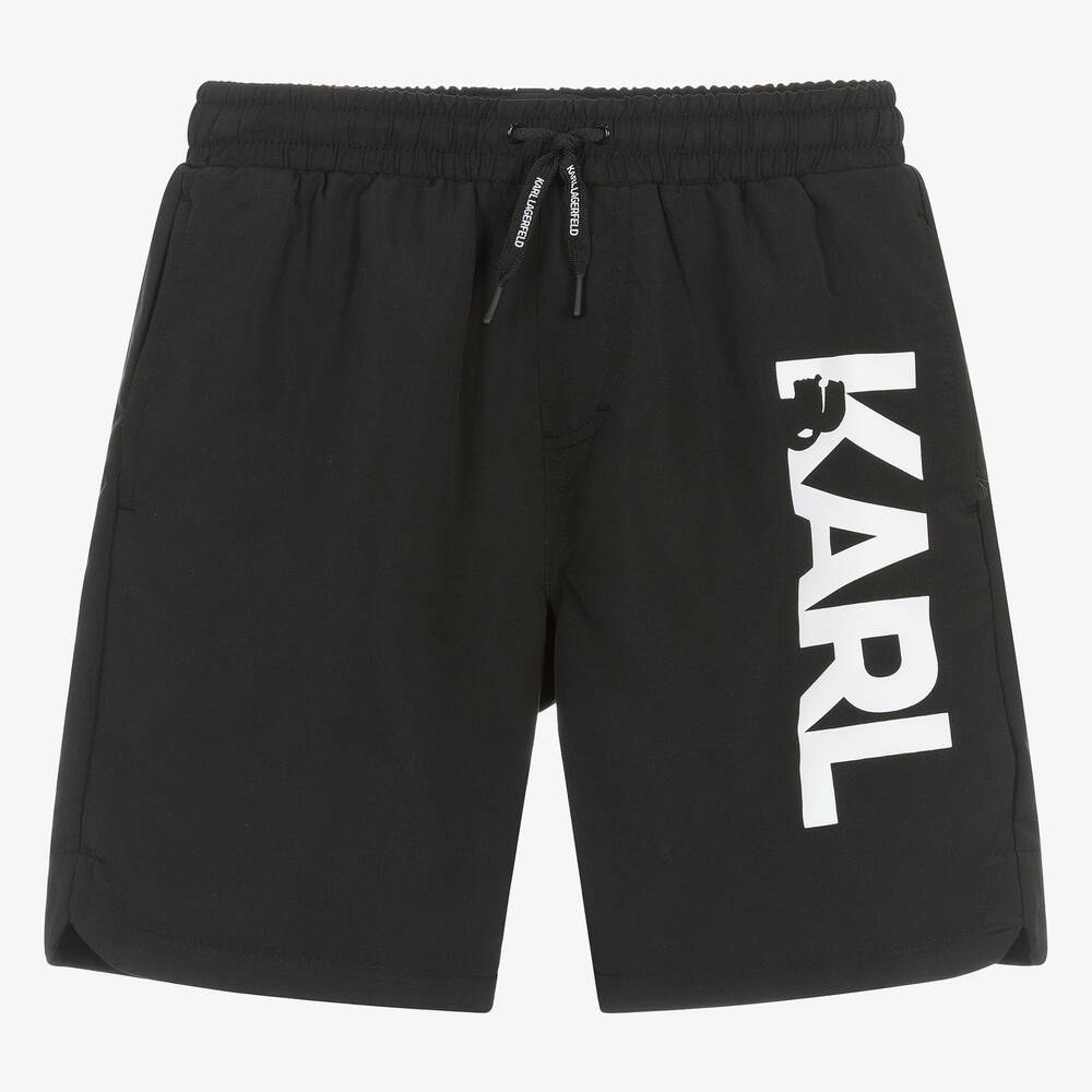 KARL LAGERFELD KIDS - Teen Boys Black Karl Logo Swim Shorts | Childrensalon