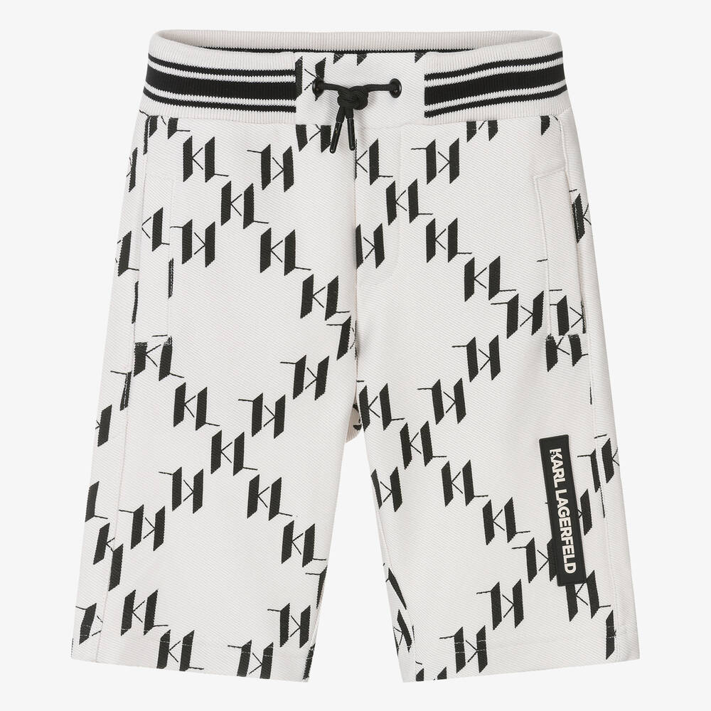 Karl Lagerfeld Kids Teen Boys Ivory Monogram Jersey Shorts