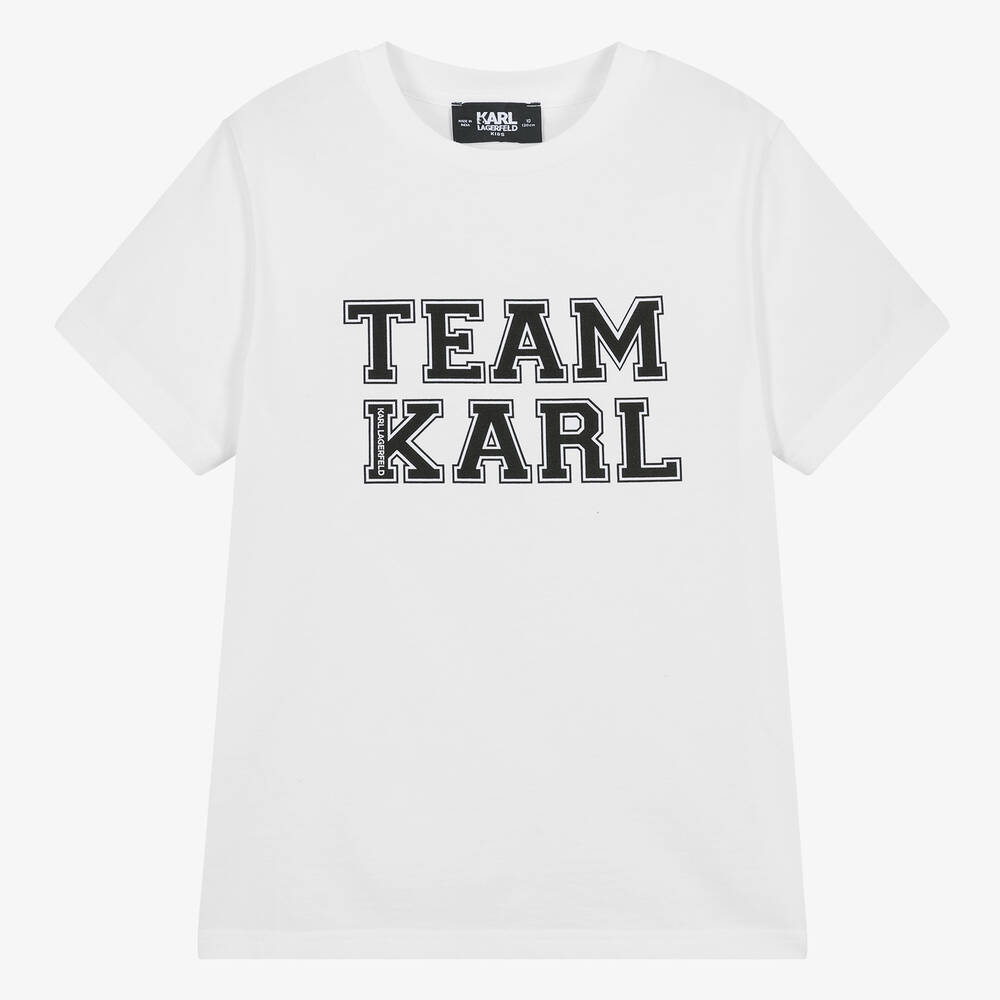 Shop Karl Lagerfeld Kids Teen Boys White Cotton Team Karl T-shirt