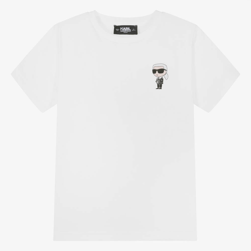 Shop Karl Lagerfeld Kids Teen Boys White Karl Ikonik Cotton T-shirt