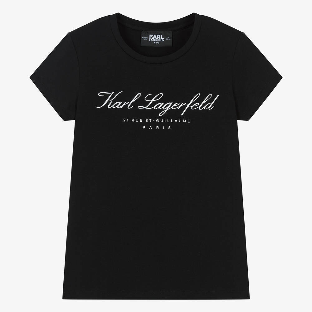 KARL LAGERFELD KIDS - Teen Girls Black Karl Signature T-Shirt | Childrensalon