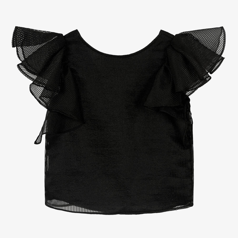 KARL LAGERFELD KIDS - Черная блузка из органзы с рюшами | Childrensalon