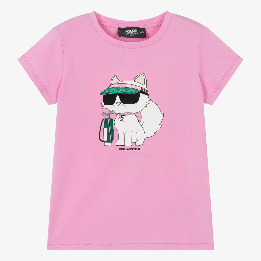 KARL LAGERFELD KIDS - Teen Girls Pink Choupette Cotton T-Shirt | Childrensalon