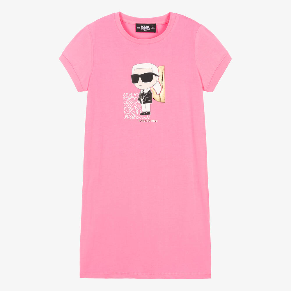 Shop Karl Lagerfeld Kids Teen Girls Pink Karl Ikonik Cotton Dress