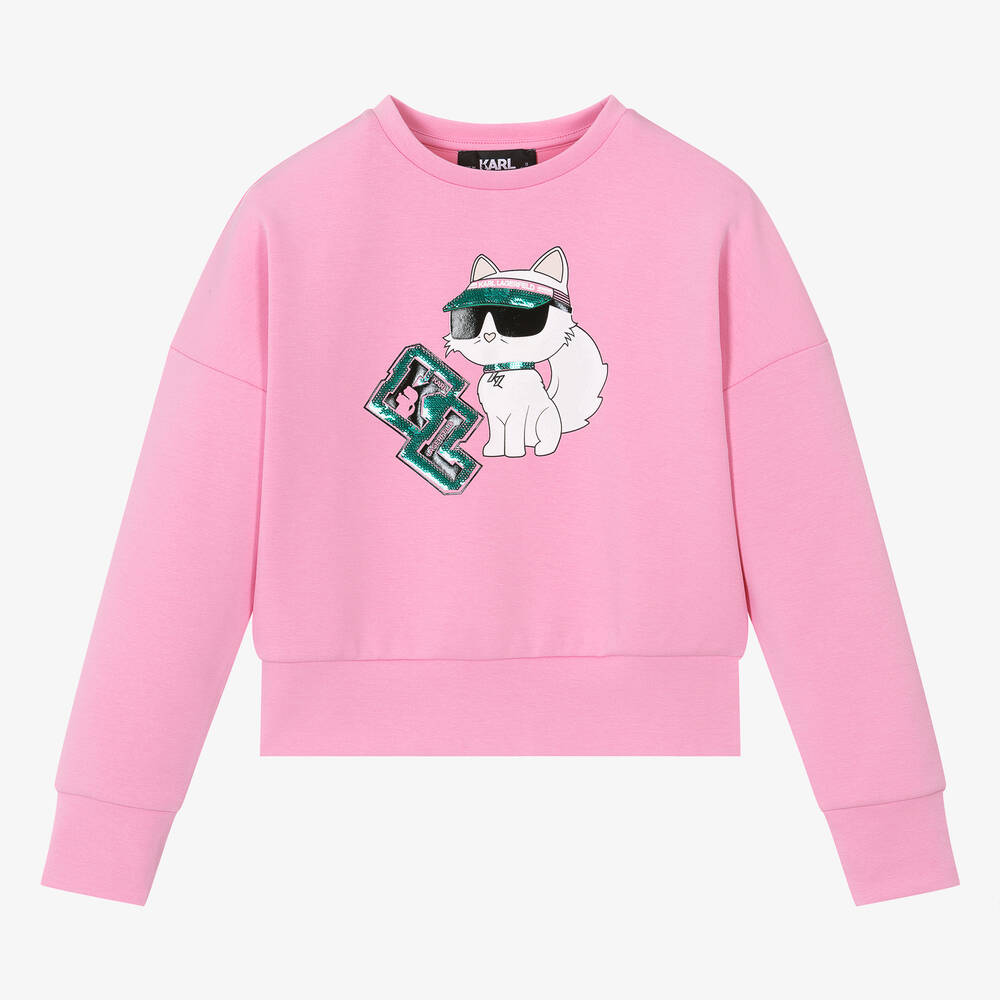 KARL LAGERFELD KIDS - Teen Girls Pink Sequin Choupette Sweatshirt | Childrensalon
