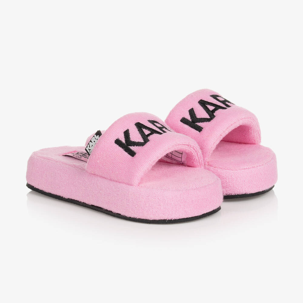Karl Lagerfeld Teen Girls Pink Towelling Logo Sliders