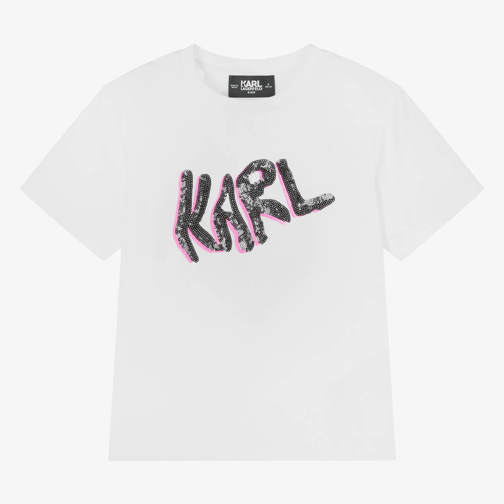 KARL LAGERFELD KIDS - Teen Girls White Cotton & Modal T-Shirt | Childrensalon
