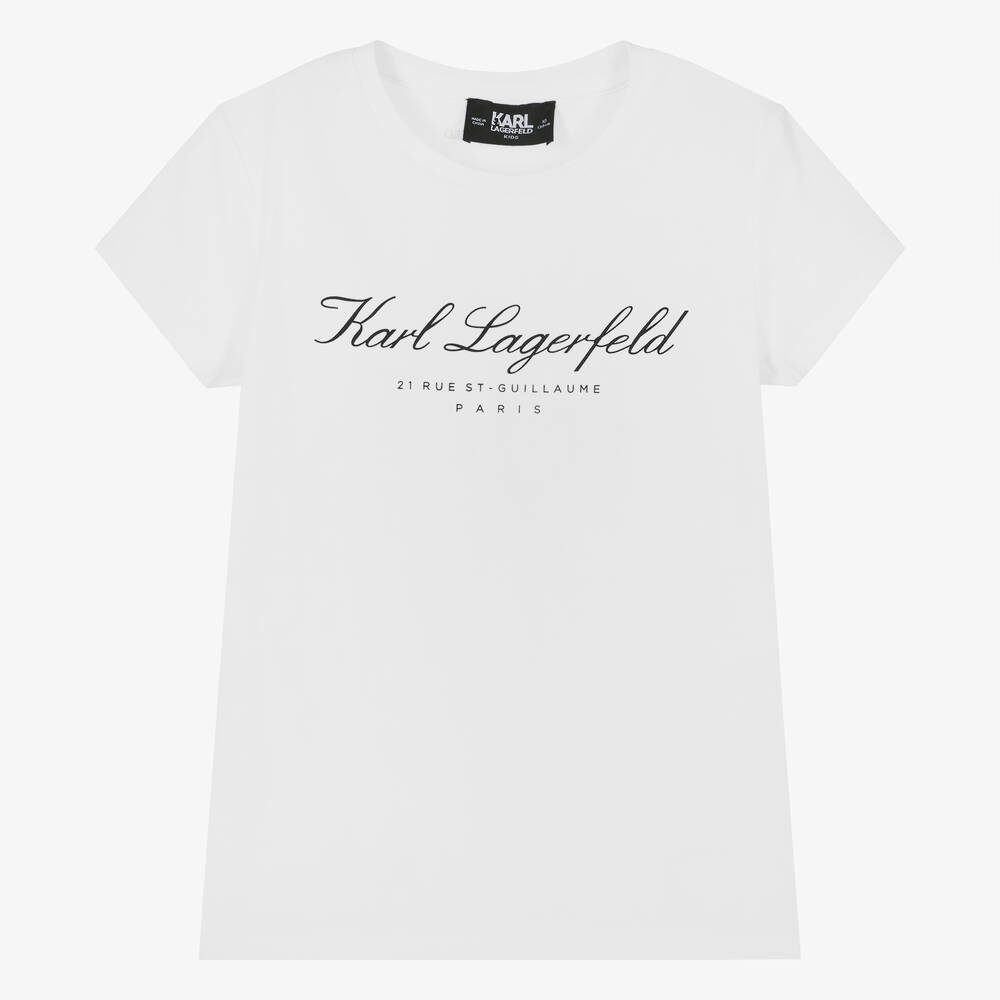 KARL LAGERFELD KIDS - Teen Girls White Karl Signature T-Shirt | Childrensalon