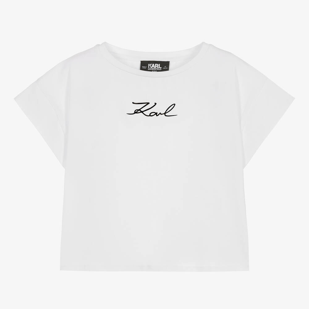 KARL LAGERFELD KIDS - Teen Girls White Organic Cotton T-Shirt | Childrensalon