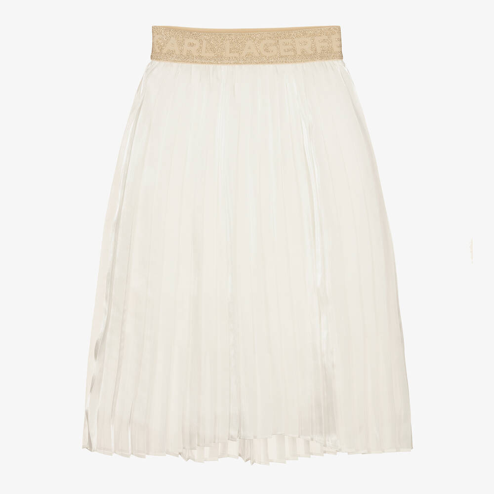 Karl Lagerfeld Teen Girls White Pleated Logo Skirt