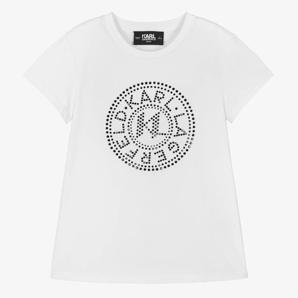 KARL LAGERFELD KIDS - Teen Girls White Studded T-Shirt | Childrensalon