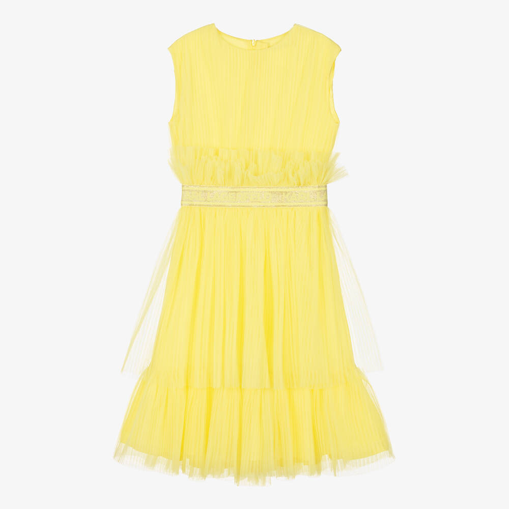 KARL LAGERFELD KIDS - فستان بكسرات تول لون أصفر للمراهقات | Childrensalon