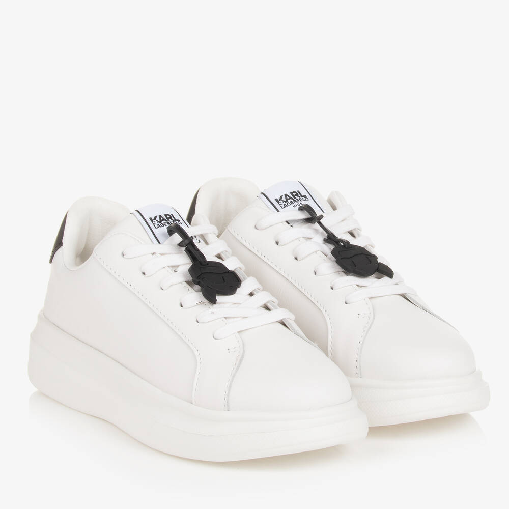 KARL LAGERFELD KIDS - Teen White Leather Lace-Up Trainers | Childrensalon