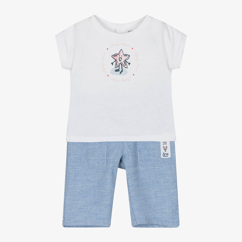 KENZO KIDS - Baby Girls Blue Cotton Trouser Set | Childrensalon