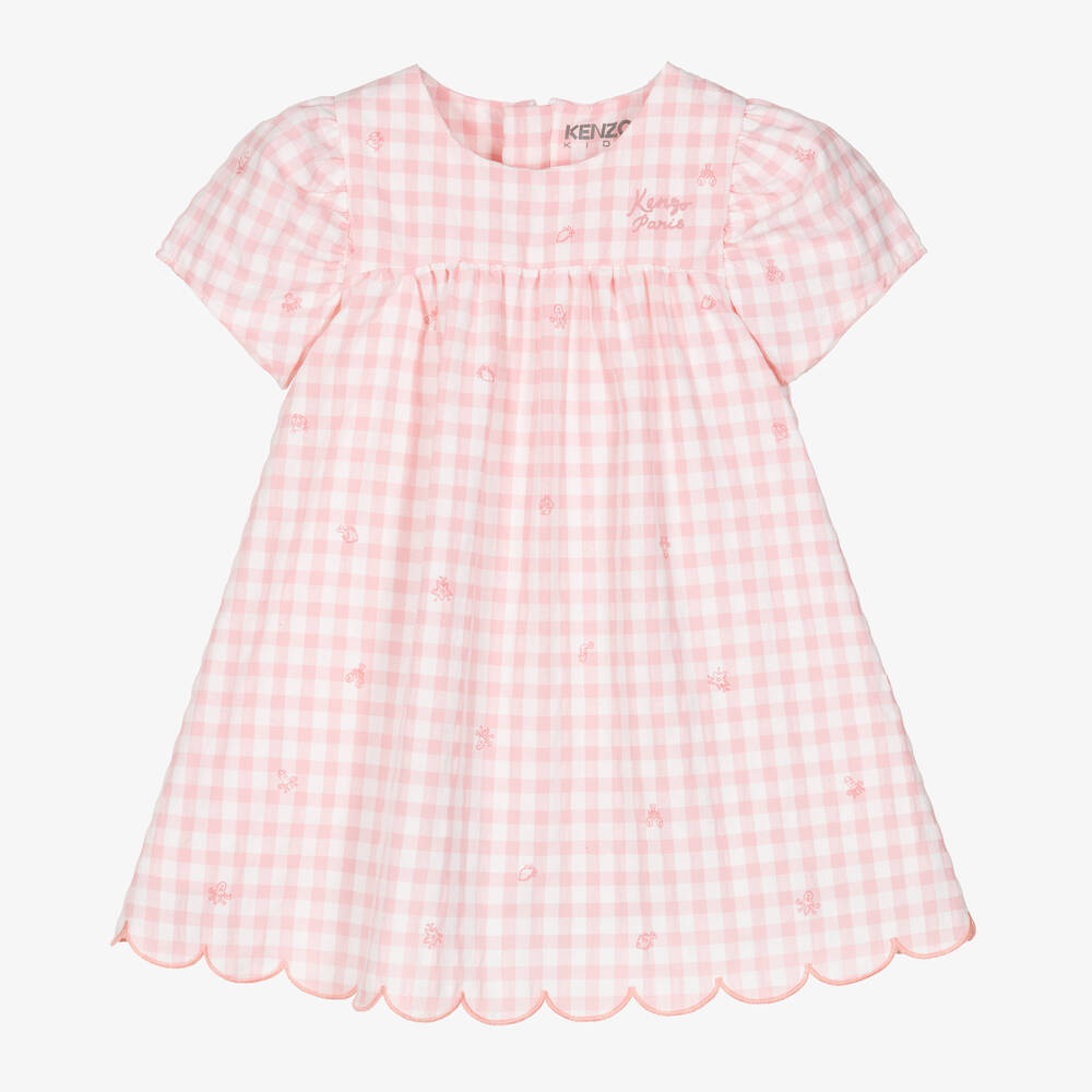 KENZO KIDS - Baby Girls Pink Cotton Gingham Dress | Childrensalon