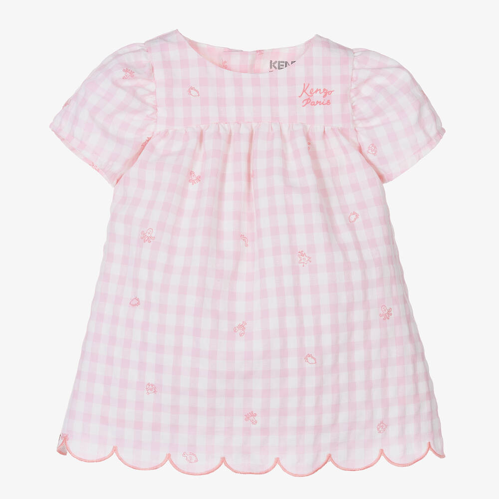 Kenzo Kids Baby Girls Pink Cotton Gingham Dress