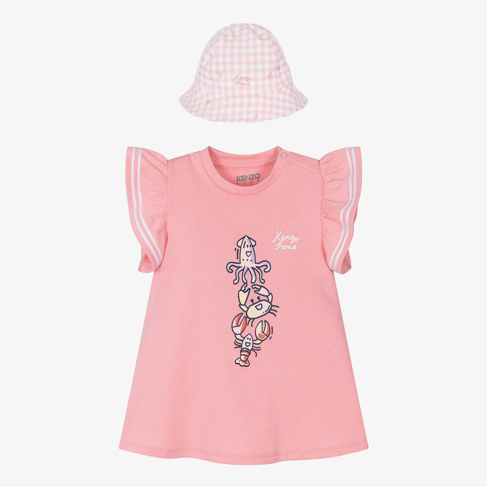 KENZO KIDS - Baby Girls Pink Cotton Sea Life Dress Set | Childrensalon