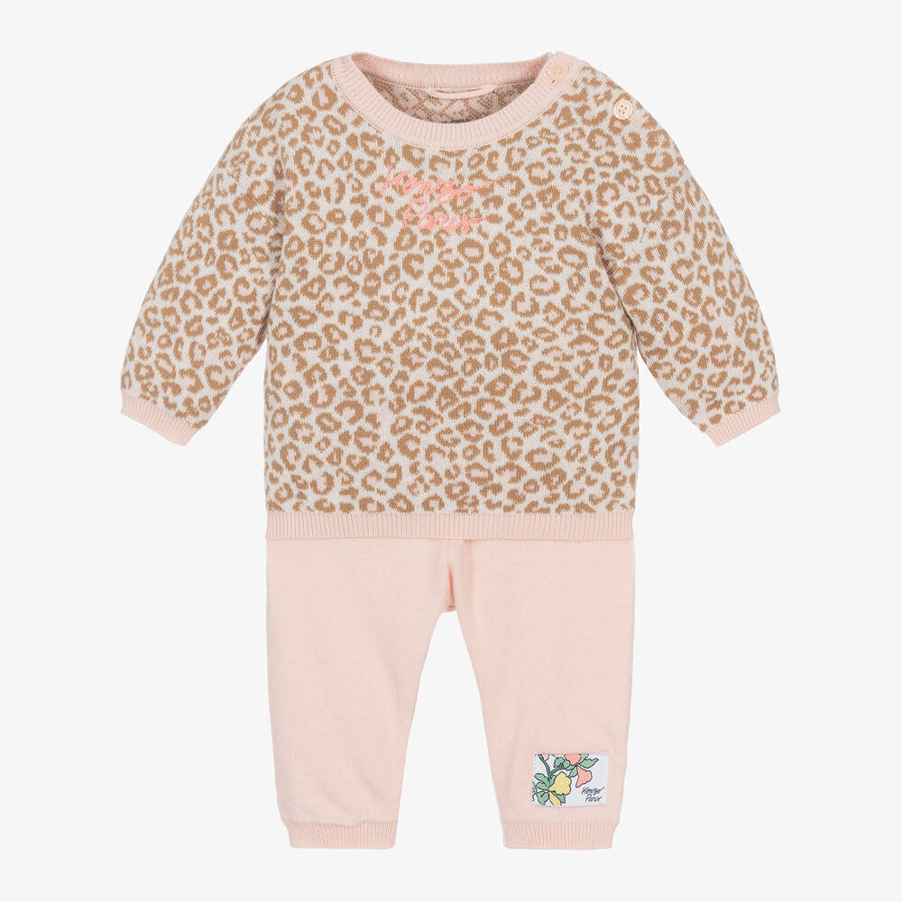 KENZO KIDS - Baby Girls Pink Organic Cotton Knitted Trouser Set | Childrensalon