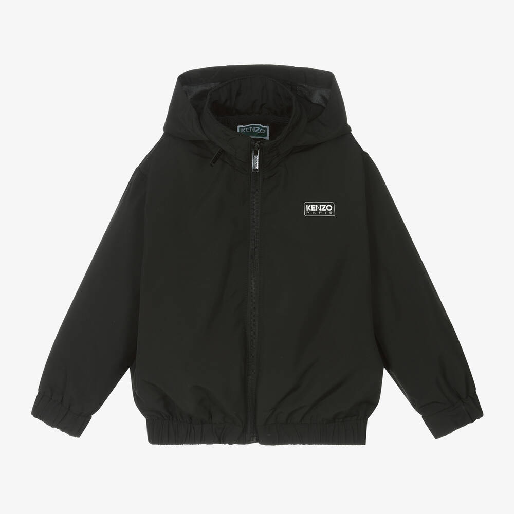 KENZO KIDS - Black Fold-Away Hooded Jacket | Childrensalon