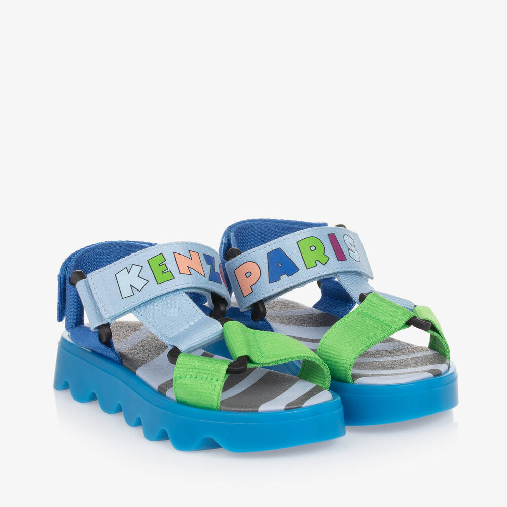Shop Kenzo Kids Blue Colourblock Velcro Sandals