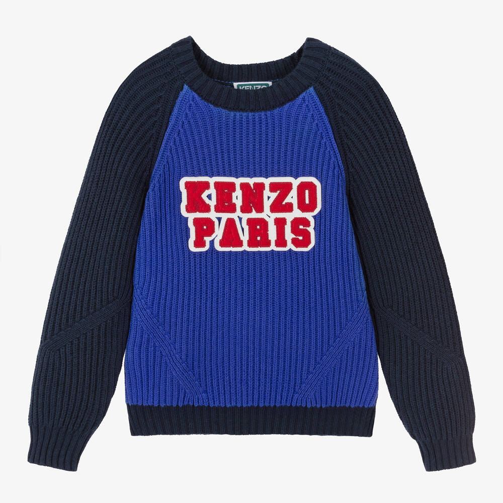 KENZO KIDS - بلوفر مزيج قطن محبوك لون أزرق | Childrensalon