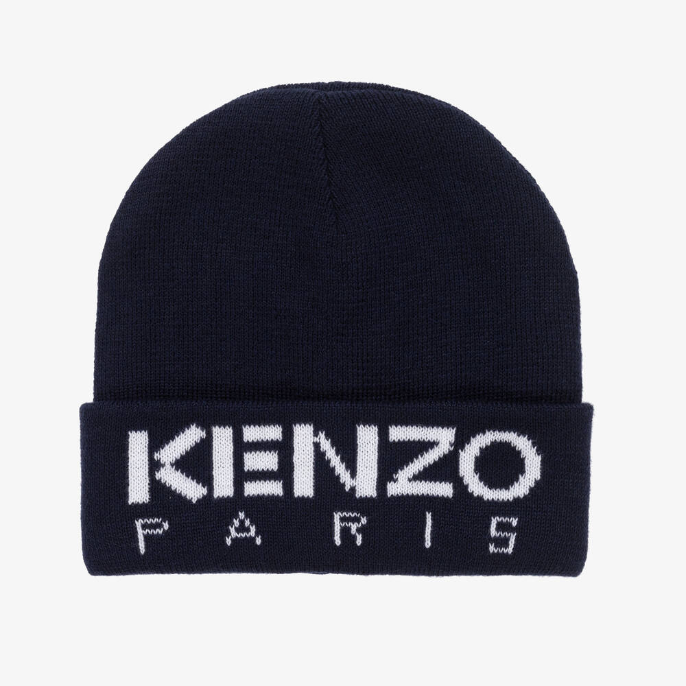 KENZO KIDS - Blue Knitted Cotton & Wool Beanie Hat | Childrensalon