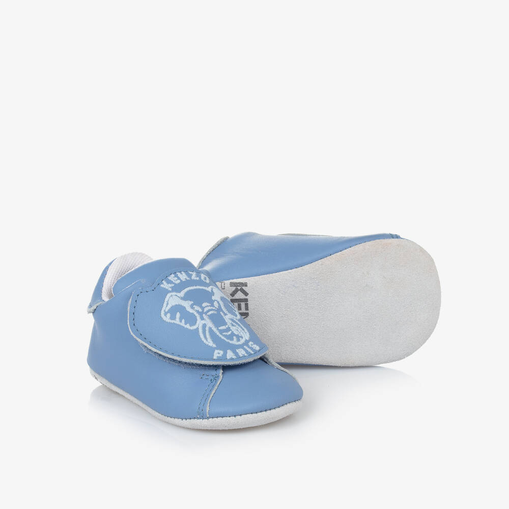 KENZO KIDS - Blue Leather Elephant Pre-Walker Shoes | Childrensalon