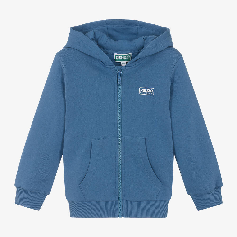 KENZO KIDS - Blue Organic Cotton Zip-Up Top | Childrensalon