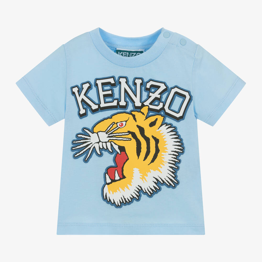 KENZO KIDS - تيشيرت بطبعة فارسيتي تايغر قطن عضوي لون أزرق | Childrensalon
