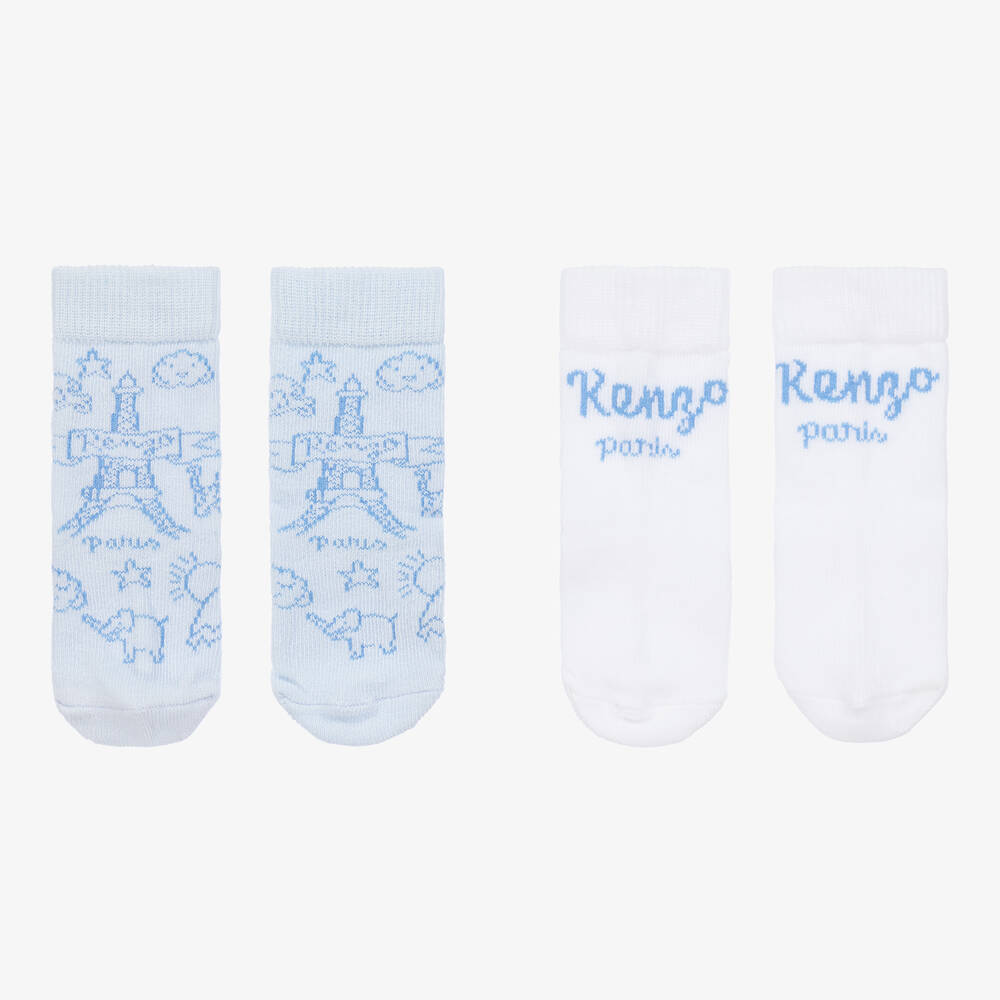 KENZO KIDS - Blue & White Cotton Baby Socks (2 Pack) | Childrensalon