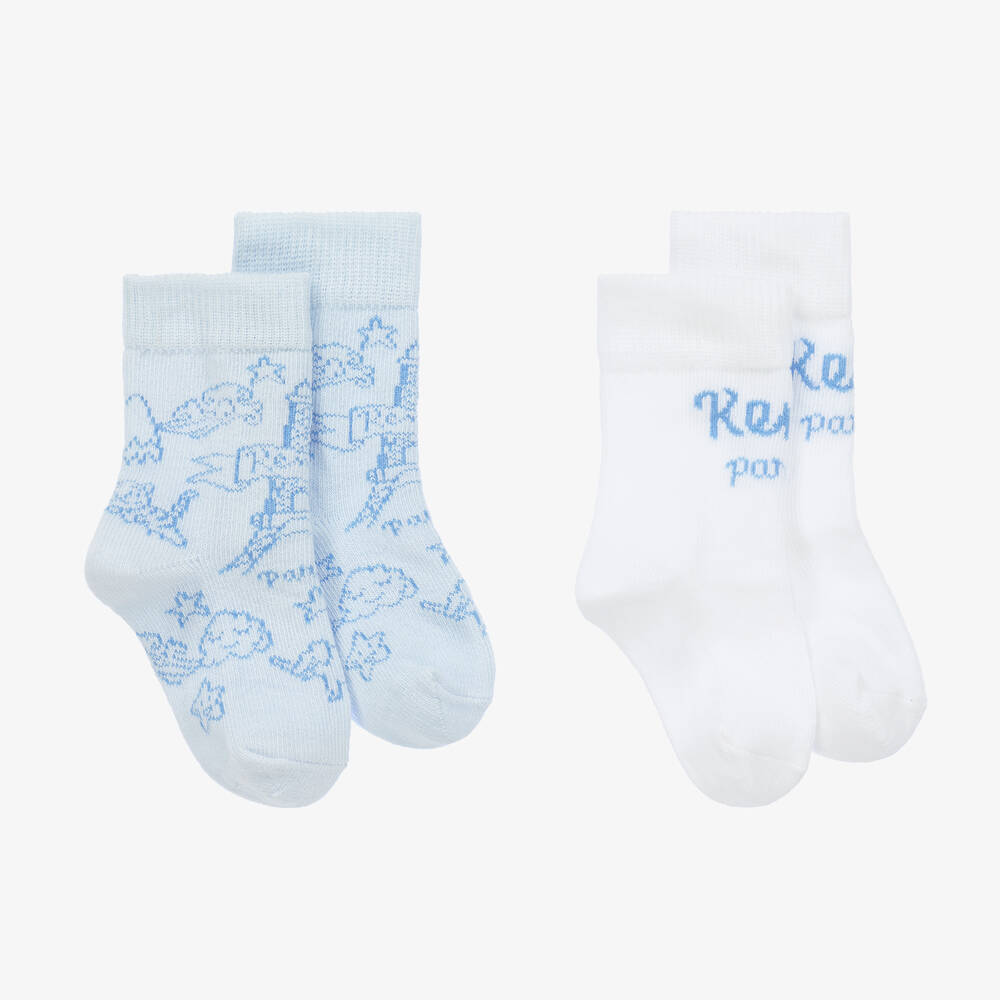 KENZO KIDS - Blue & White Cotton Baby Socks (2 Pack) | Childrensalon