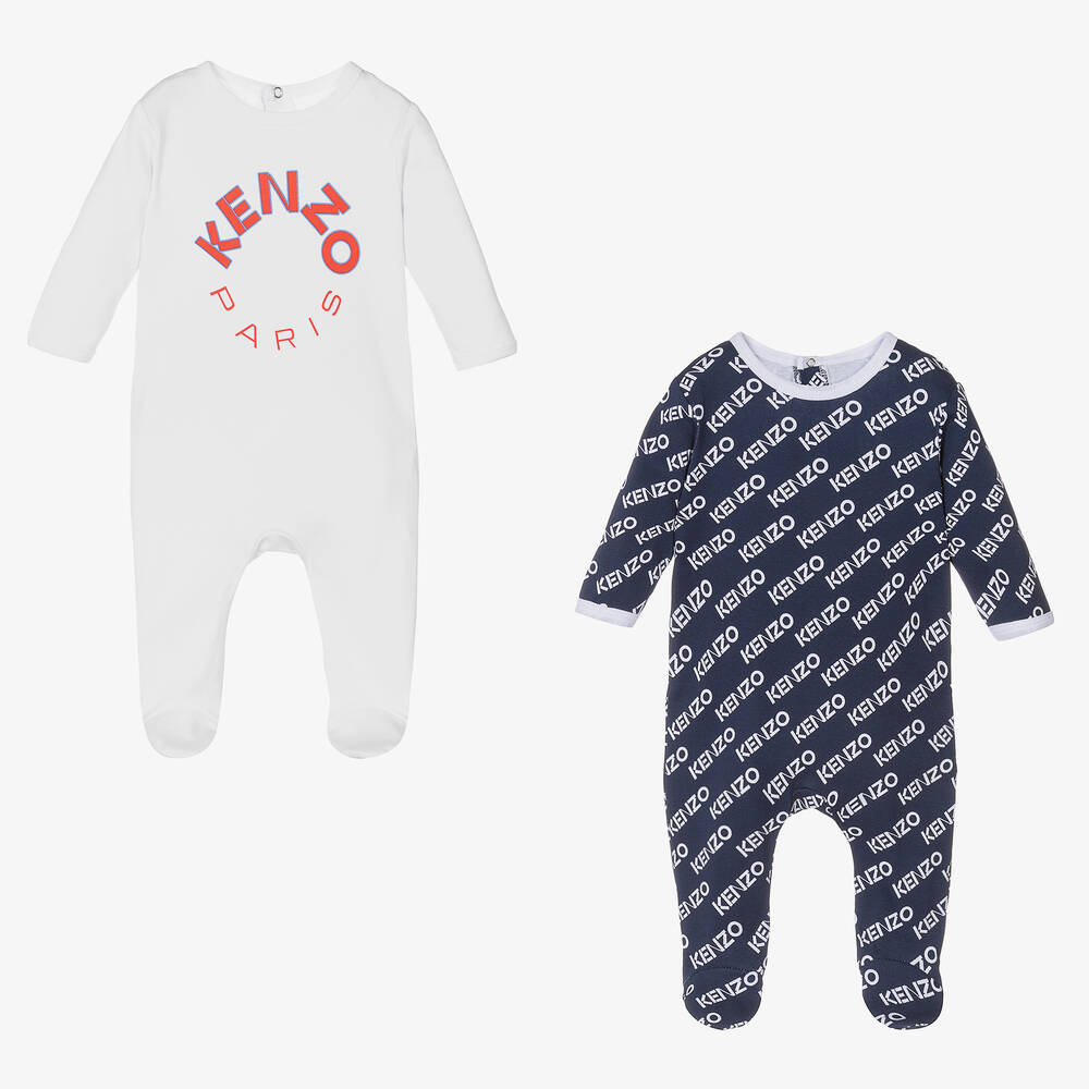 KENZO KIDS - Blue & White Cotton Babysuit (2 Pack) | Childrensalon