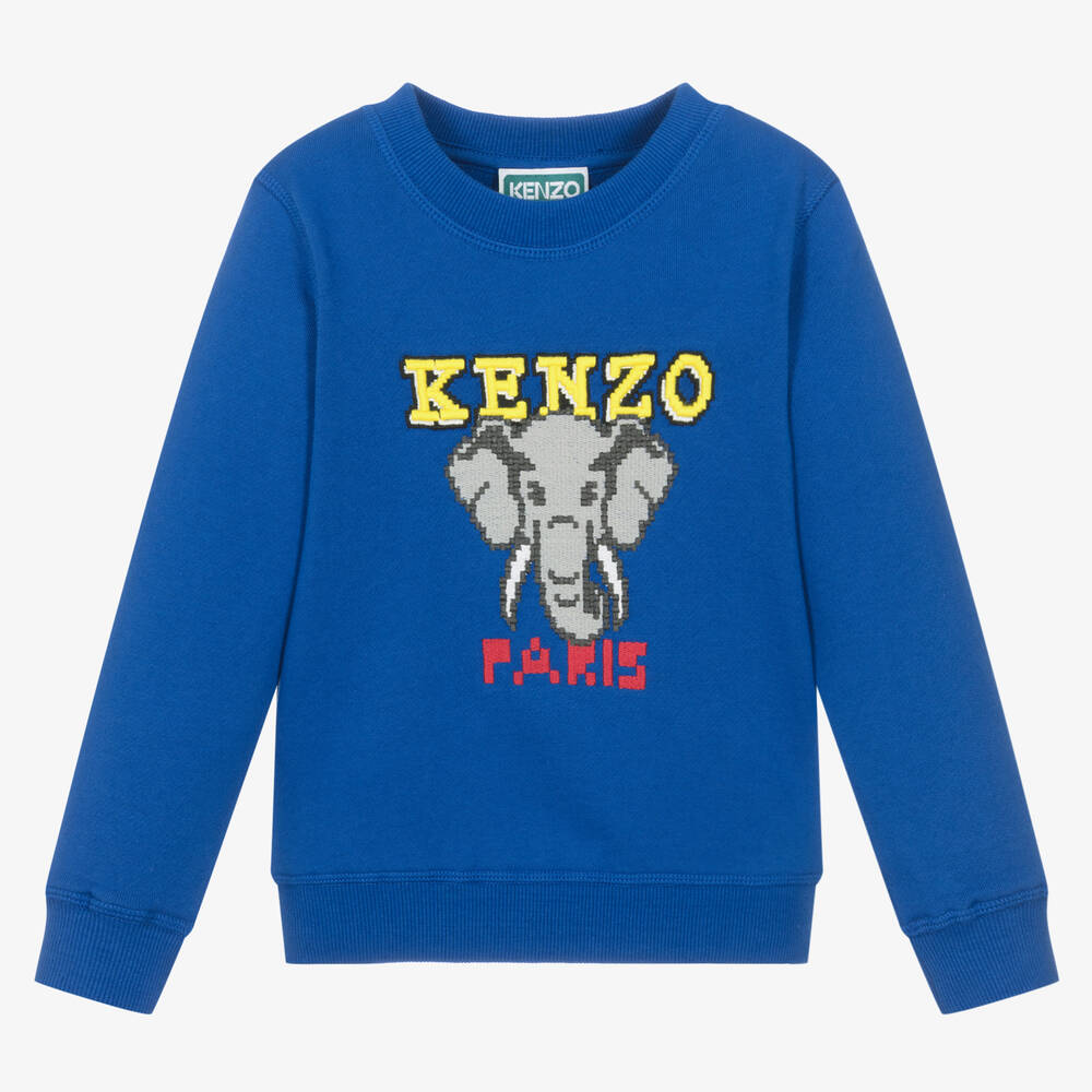 KENZO KENZO KIDS BOYS BLUE COTTON ELEPHANT SWEATSHIRT
