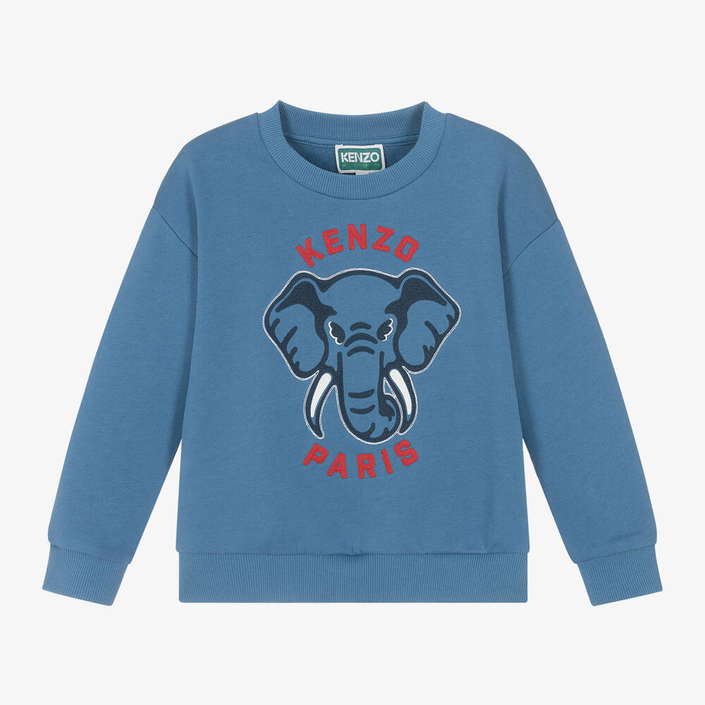 KENZO KIDS - Boys Blue Cotton Elephant Sweatshirt | Childrensalon