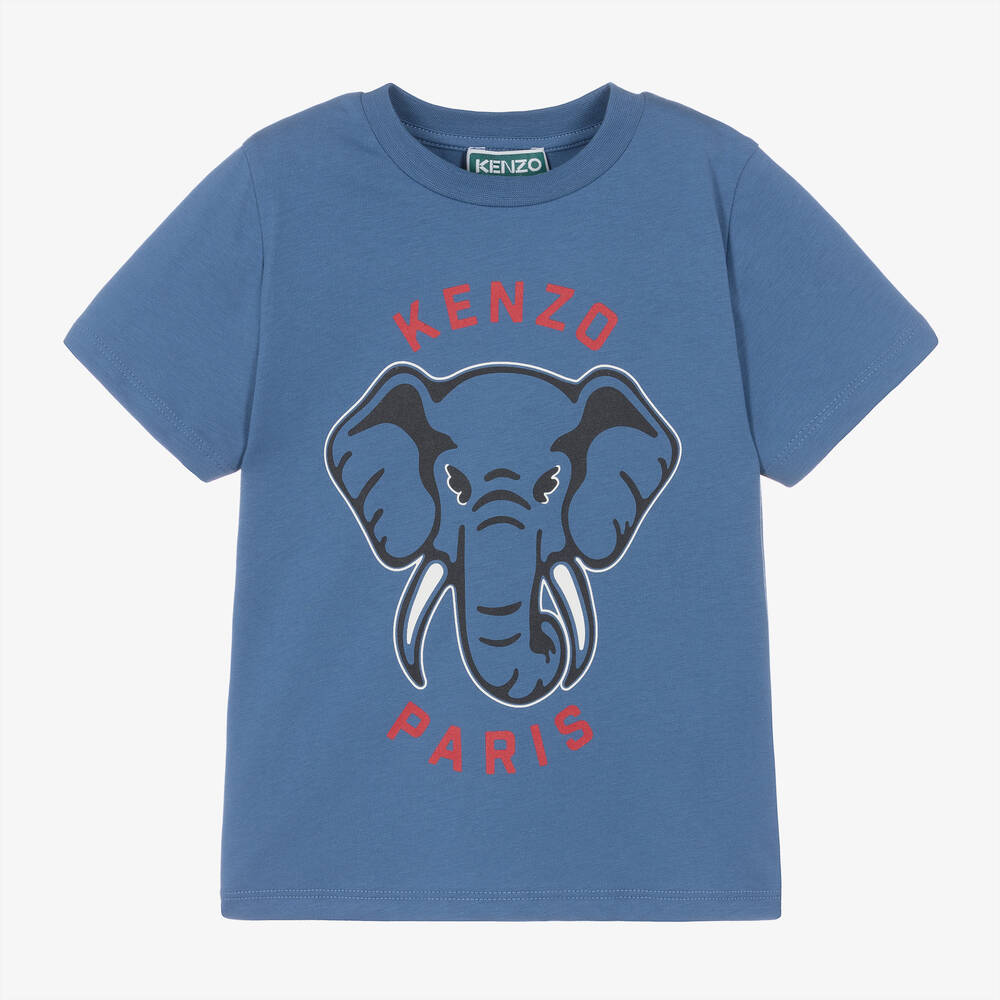 KENZO KIDS - Boys Blue Organic Cotton Elephant T-Shirt | Childrensalon