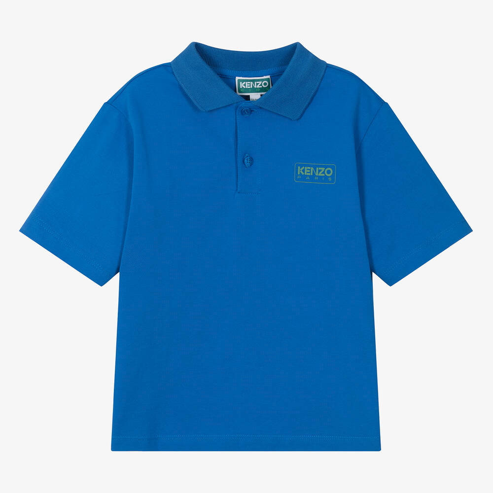 KENZO KIDS - Boys Blue Organic Cotton Polo Shirt | Childrensalon