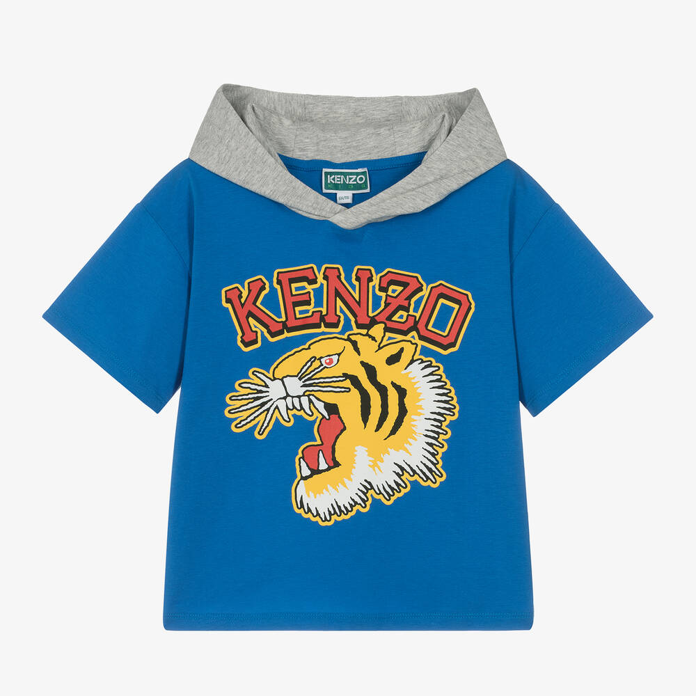 KENZO KIDS - تيشيرت قطن عضوي لون أزرق ورمادي للأولاد  | Childrensalon
