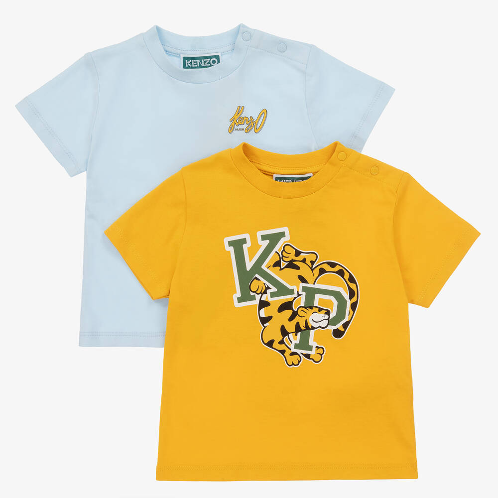 KENZO KIDS - Boys Blue & Yellow Cotton T-Shirts ( 2 Pack) | Childrensalon