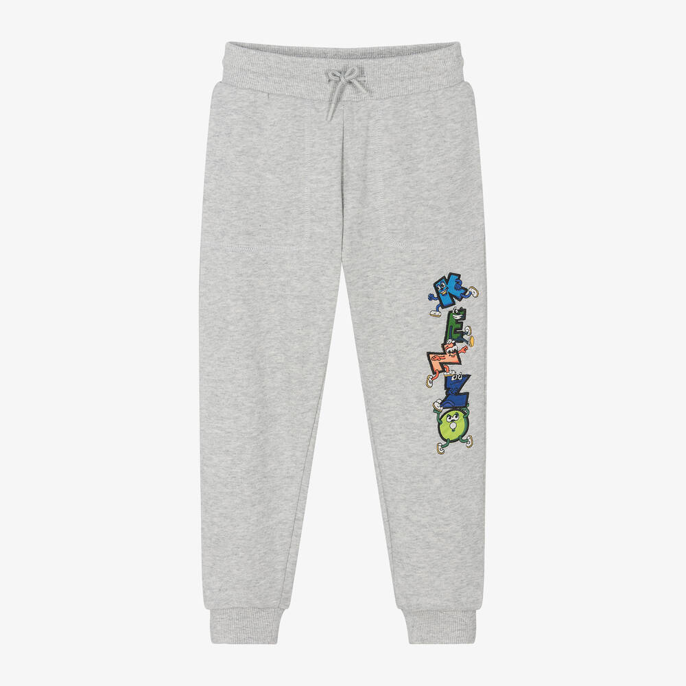 Kenzo Babies'  Kids Boys Grey Cotton Embroidered Joggers
