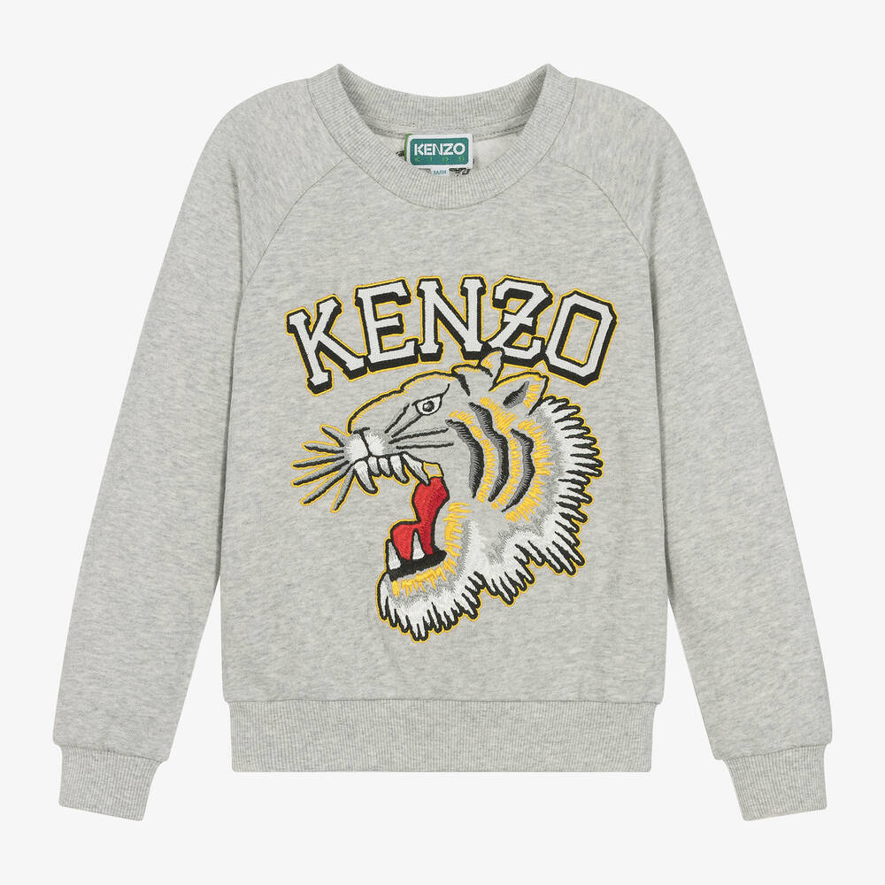 Shop Kenzo Kids Boys Grey Marl Cotton Sweatshirt