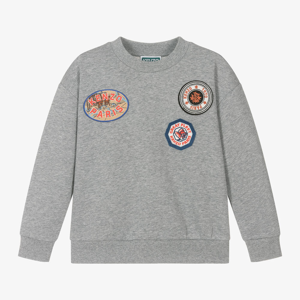 KENZO KIDS - Boys Grey Marl Cotton Sweatshirt | Childrensalon