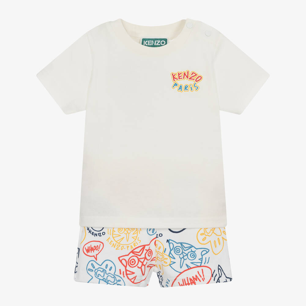 Shop Kenzo Kids Boys Ivory Cotton Shorts Set