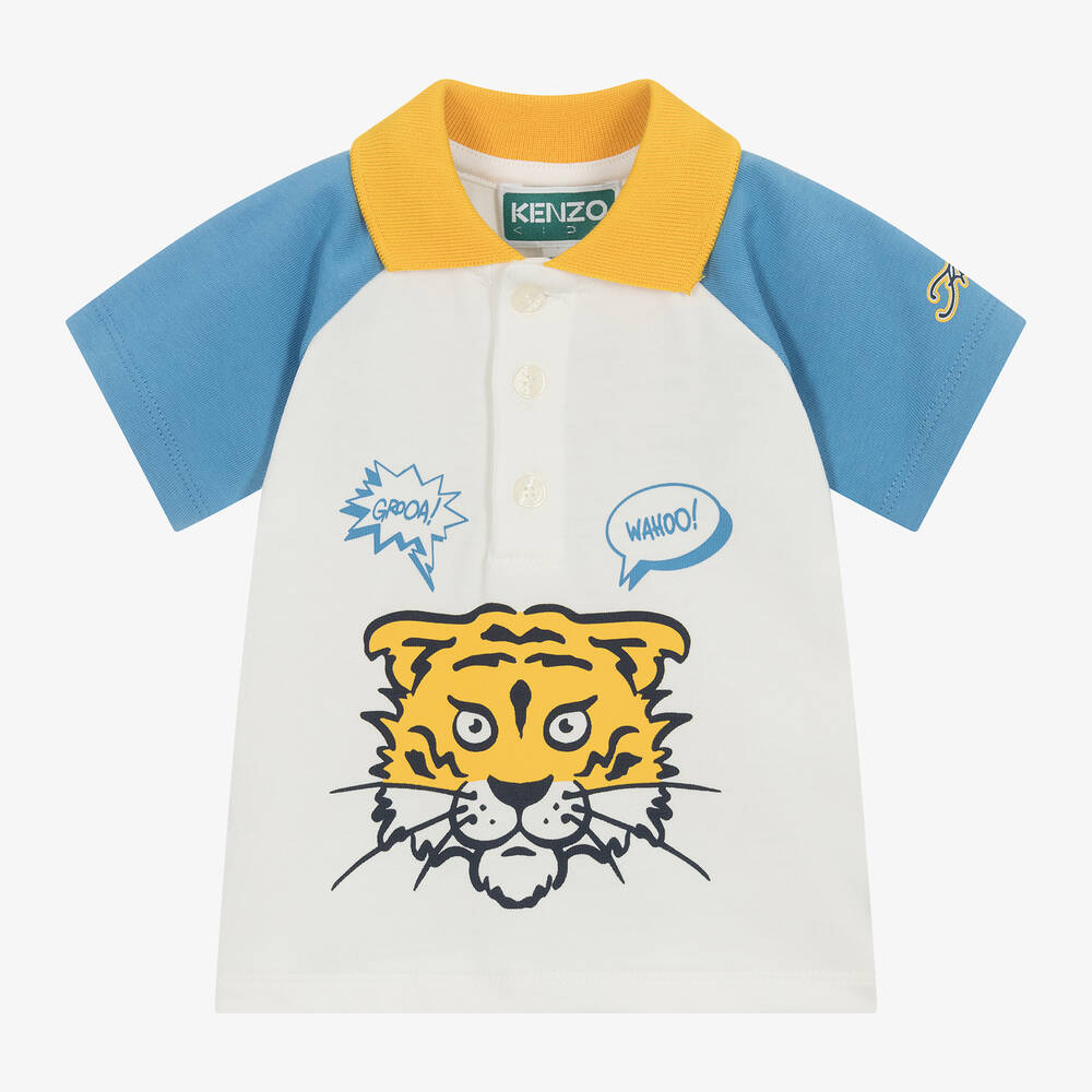 Kenzo Babies'  Kids Boys Ivory Cotton Tiger Polo Shirt