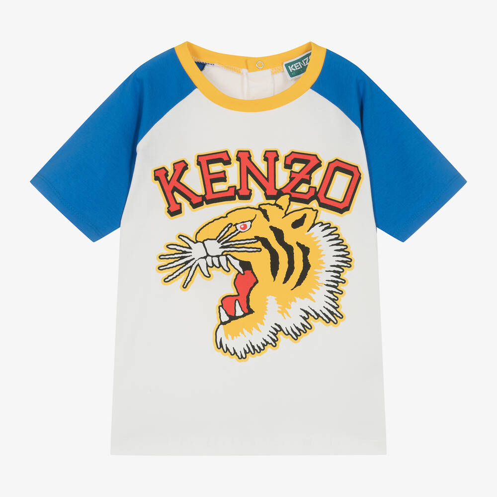 KENZO KIDS - Boys Ivory Cotton Varsity Tiger T-Shirt | Childrensalon