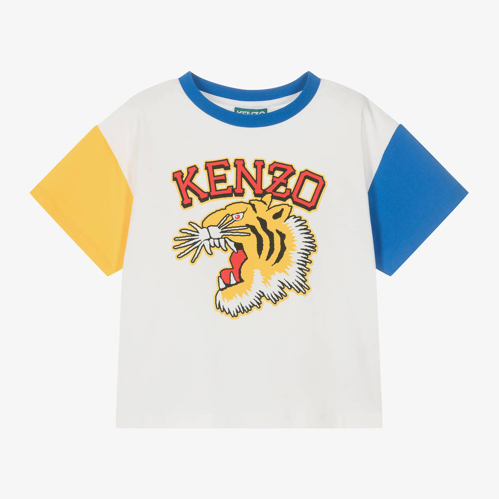 Kenzo Babies'  Kids Boys Ivory Cotton Varsity Tiger T-shirt