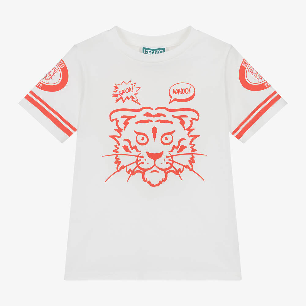 KENZO KIDS - Boys Ivory & Red Cotton Tiger T-Shirt | Childrensalon