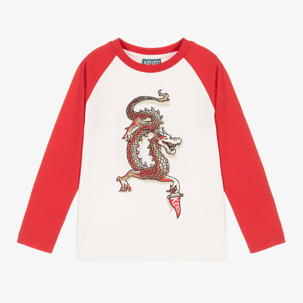 Kenzo Kids Boys Ivory & Red Dragon Cotton Top