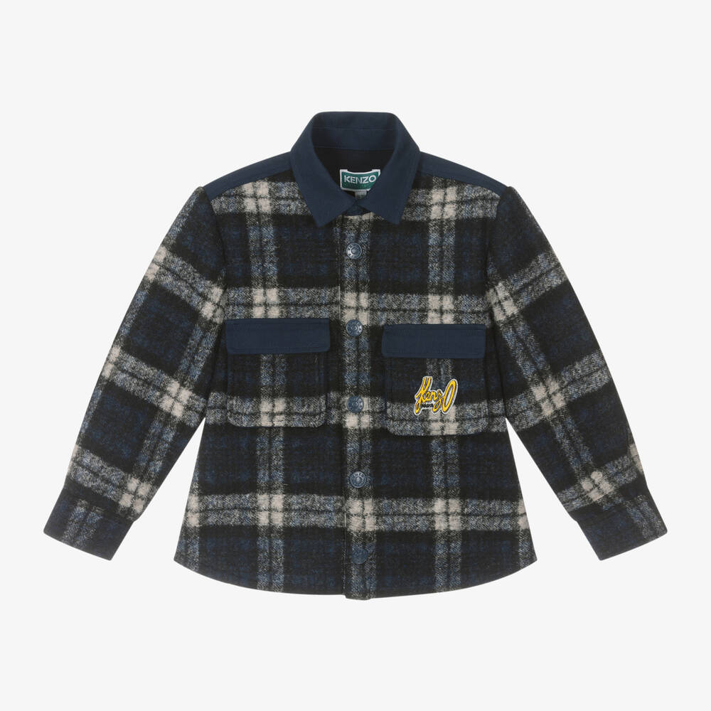 KENZO KIDS - Boys Navy Blue Check Shacket | Childrensalon