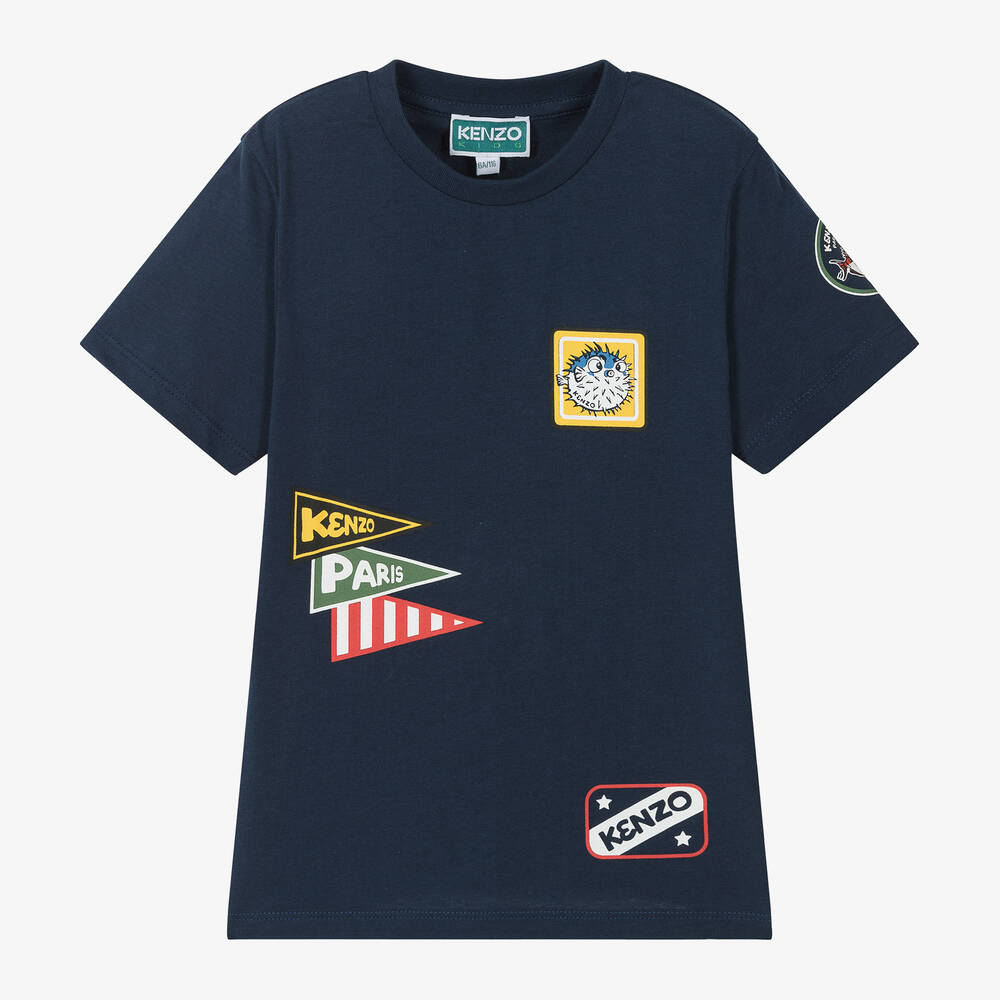 Kenzo Babies'  Kids Boys Navy Blue Cotton T-shirt